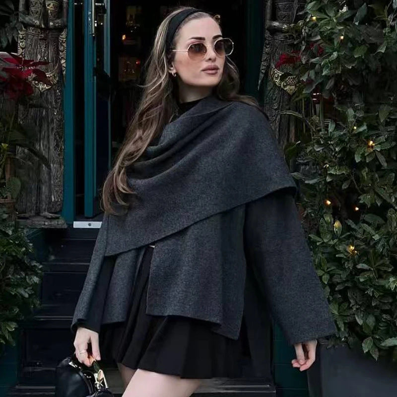 Women's Graceful Asymmetric Scarf Knitted Overcoat Jackets