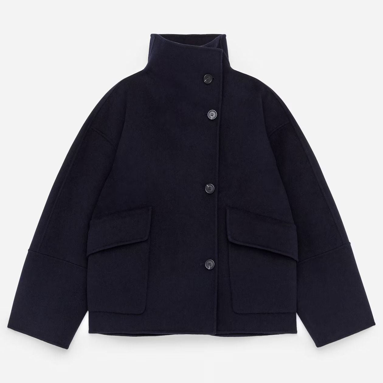 Single-breasted With Pockets Pure Color Half Collar Coats
