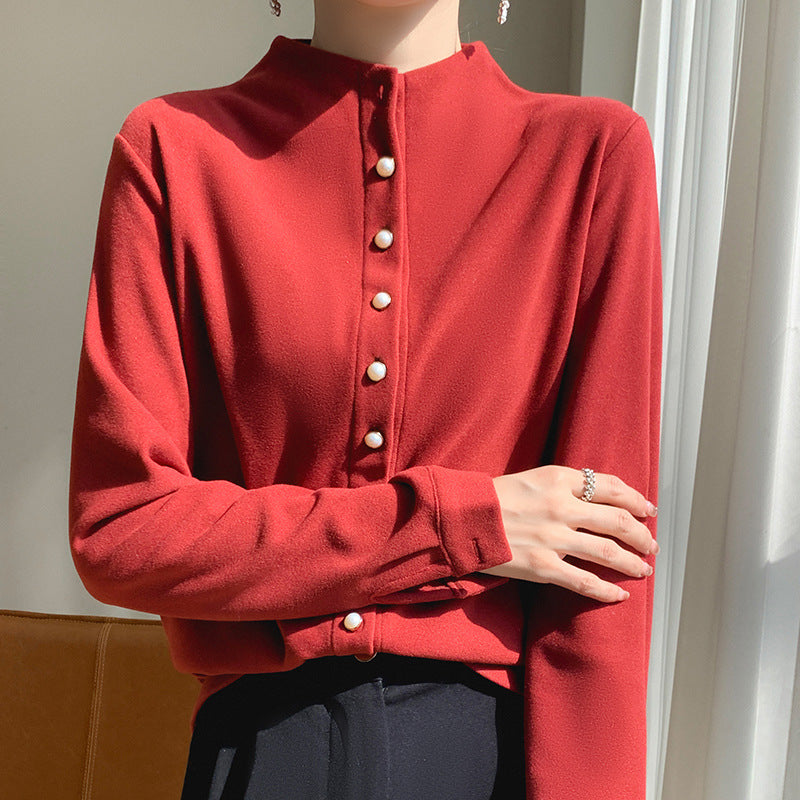 Women's Double-sided Warm Shirt Half Turtleneck Fashion Blouses