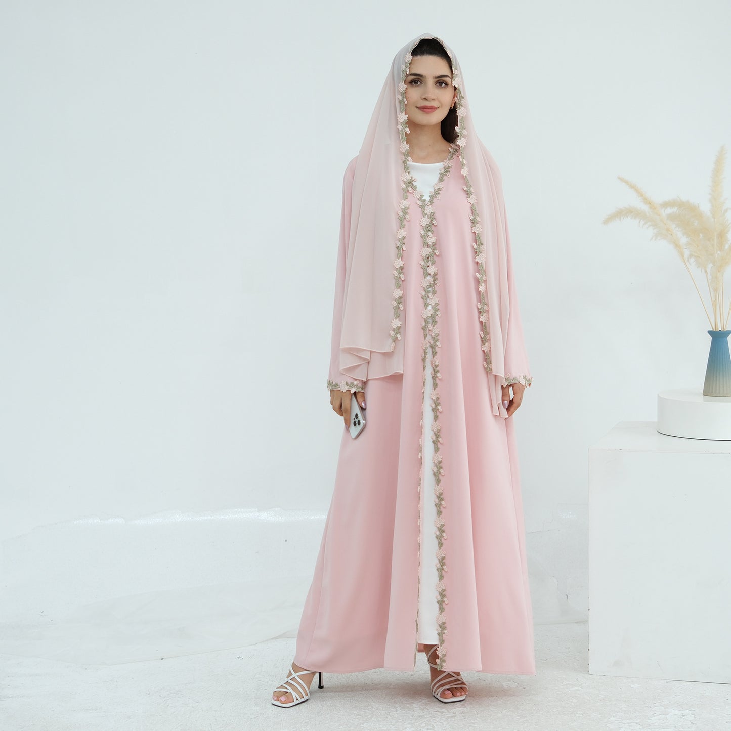 Embroidered Flower Stitching Scarf Two-piece Set Dresses
