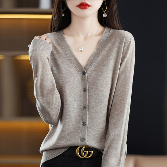 Women's Knitted Korean Style Button Solid Color Knitwear