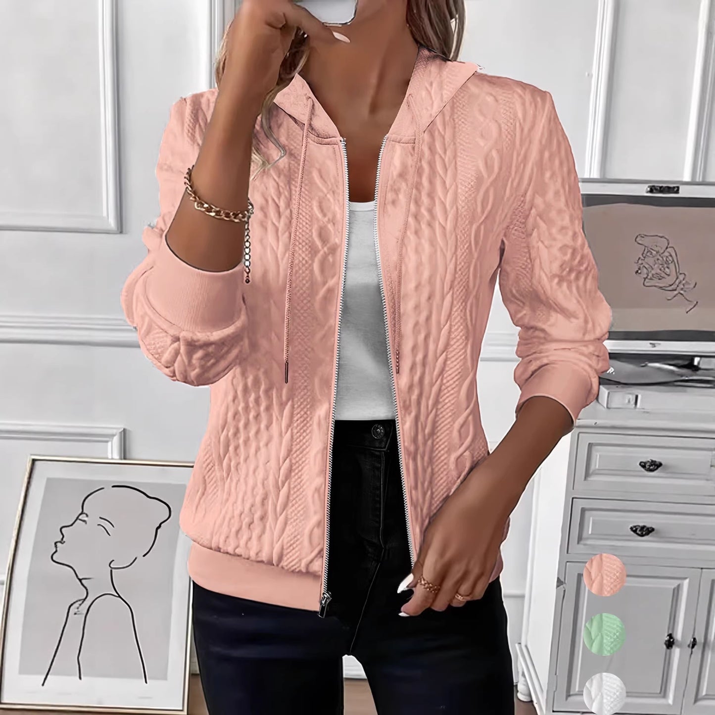 Women's Solid Color Long Sleeve Knitted Zipper Women's Sweater, Sweater