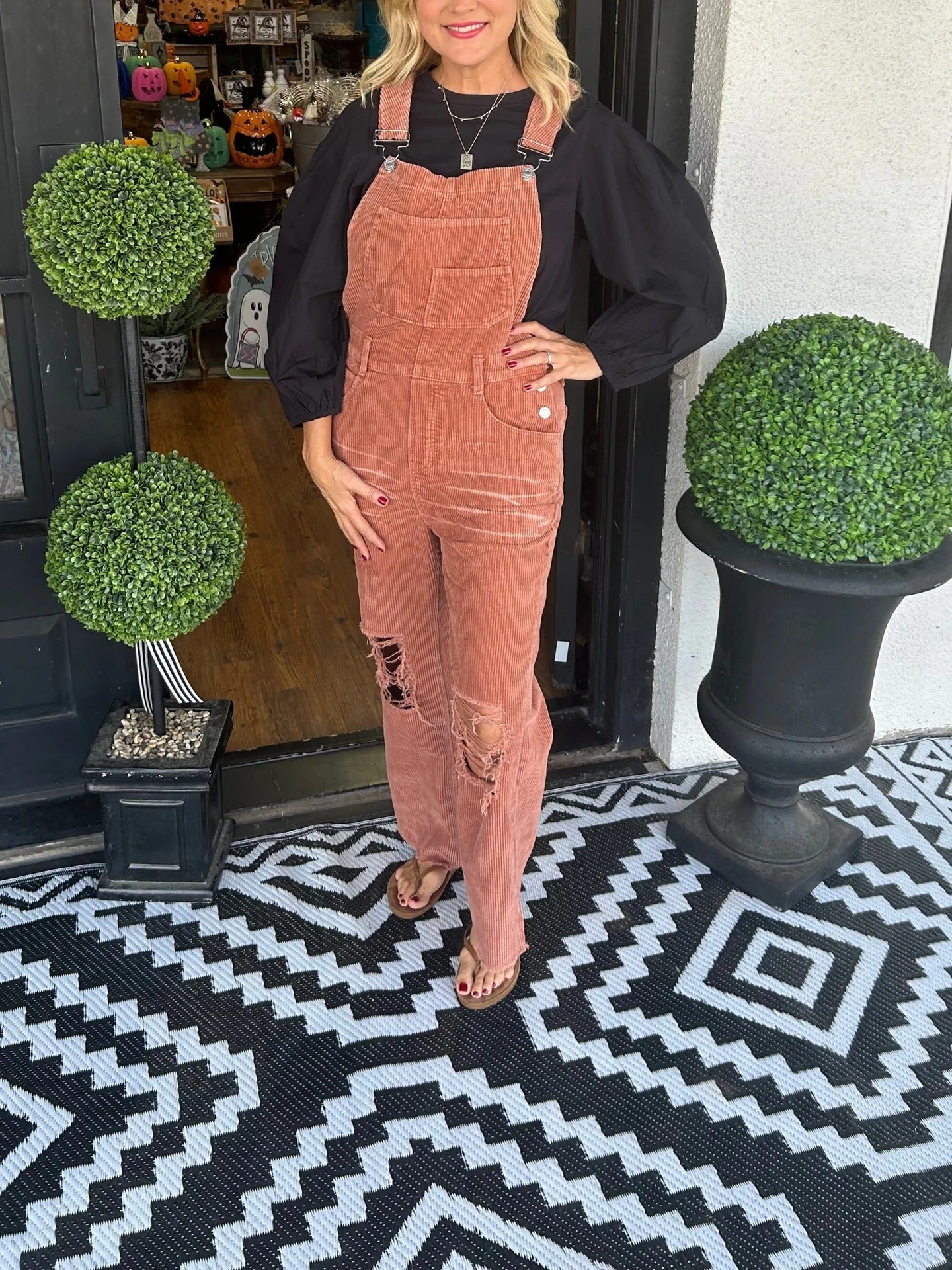 Women's Versatile Corduroy Button Pocket Ripped Suits