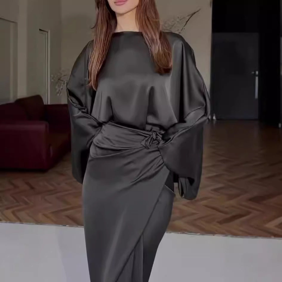 Women's Autumn Simple Batwing Sleeve Slimming Solid Dresses