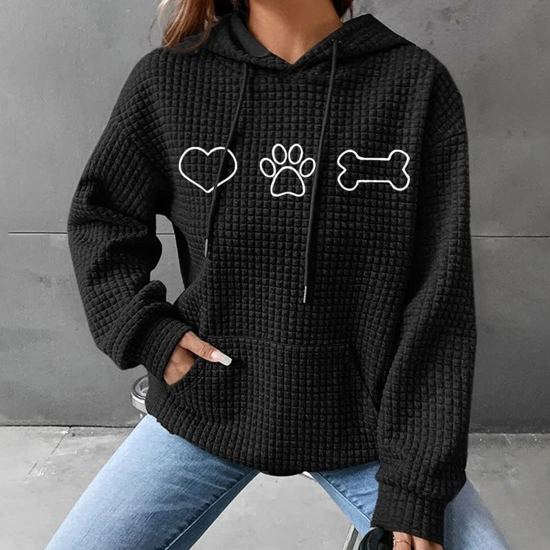 Women's Love Paw Print Pullover Hooded Waffle Women's Sweater, Sweater