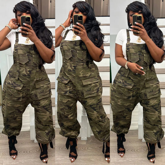 Women's Glamorous Casual Loose Camouflage Bib Jumpsuits