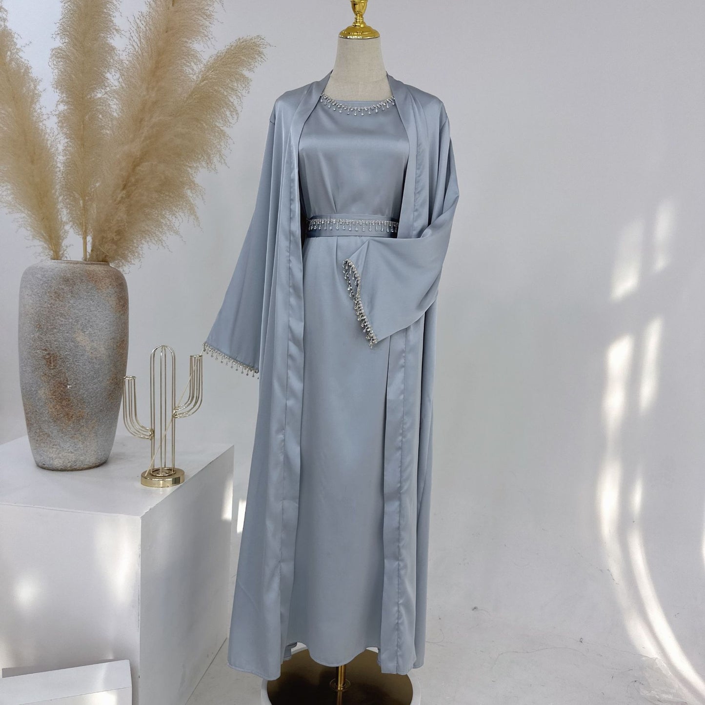 Solid Color Beading Dress Crystal Chain Dresses