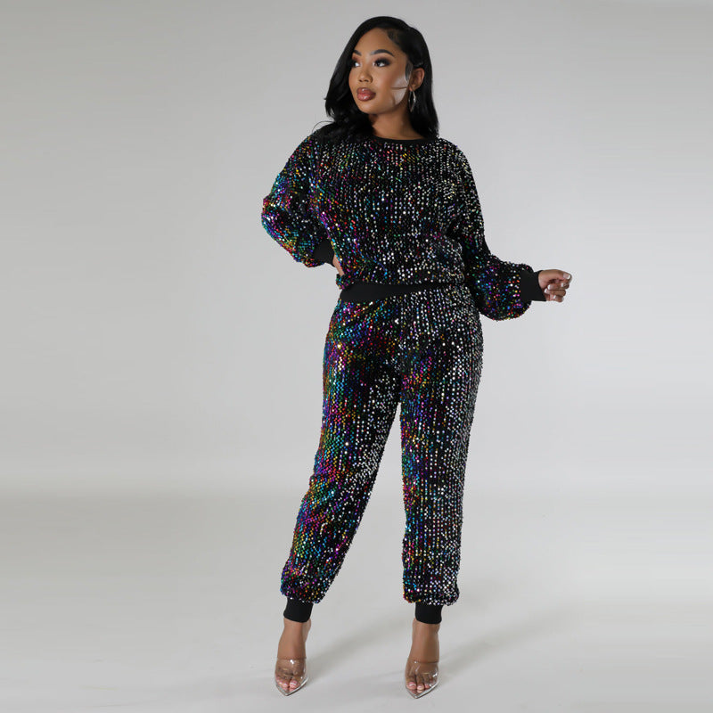 Women's Fashion Party Sequins Casual Two-piece Suits