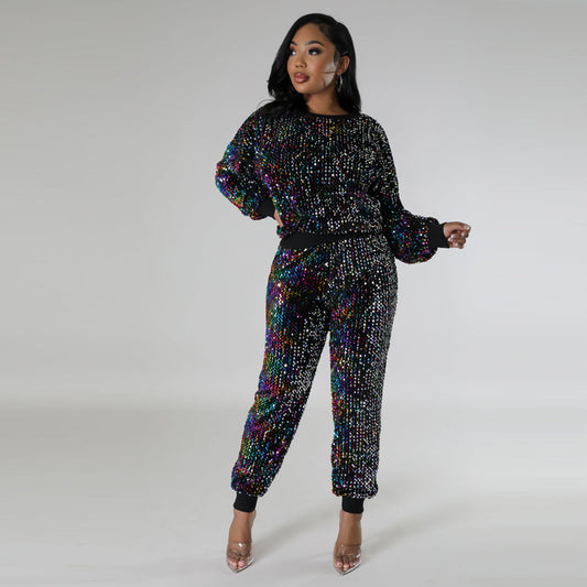 Women's Fashion Party Sequins Casual Two-piece Suits