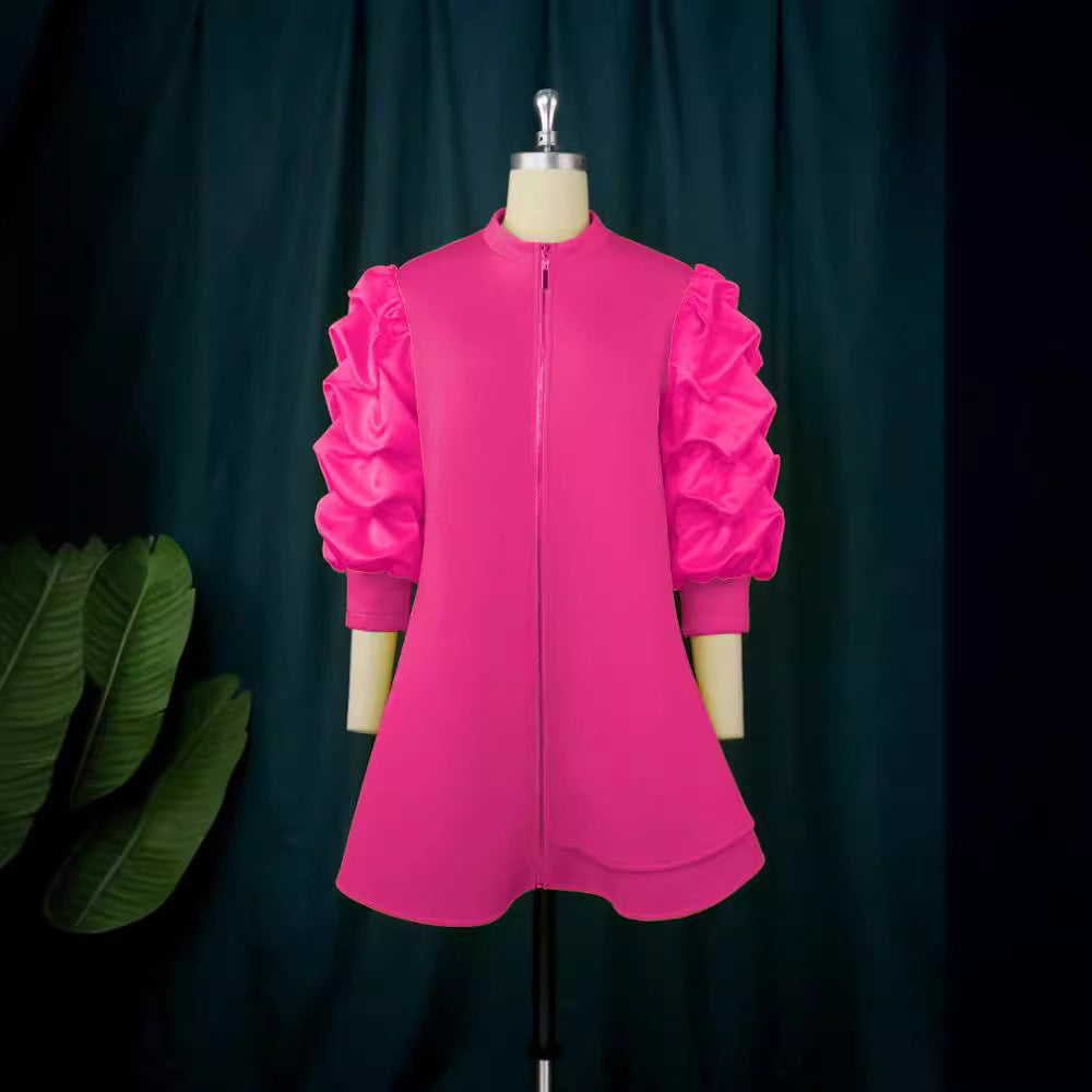 Stand Collar Dress Designer Model Pleated Cardigans
