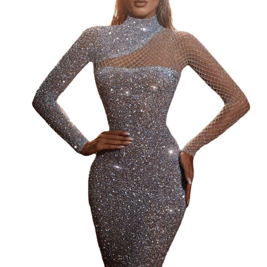 Women's Dress Hollow Out Bandeau Mesh Sequins Dresses