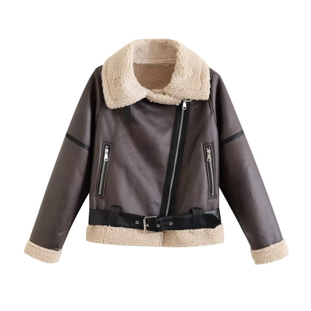 Women's American Street Fur Integrated Motorcycle Fashion Jackets