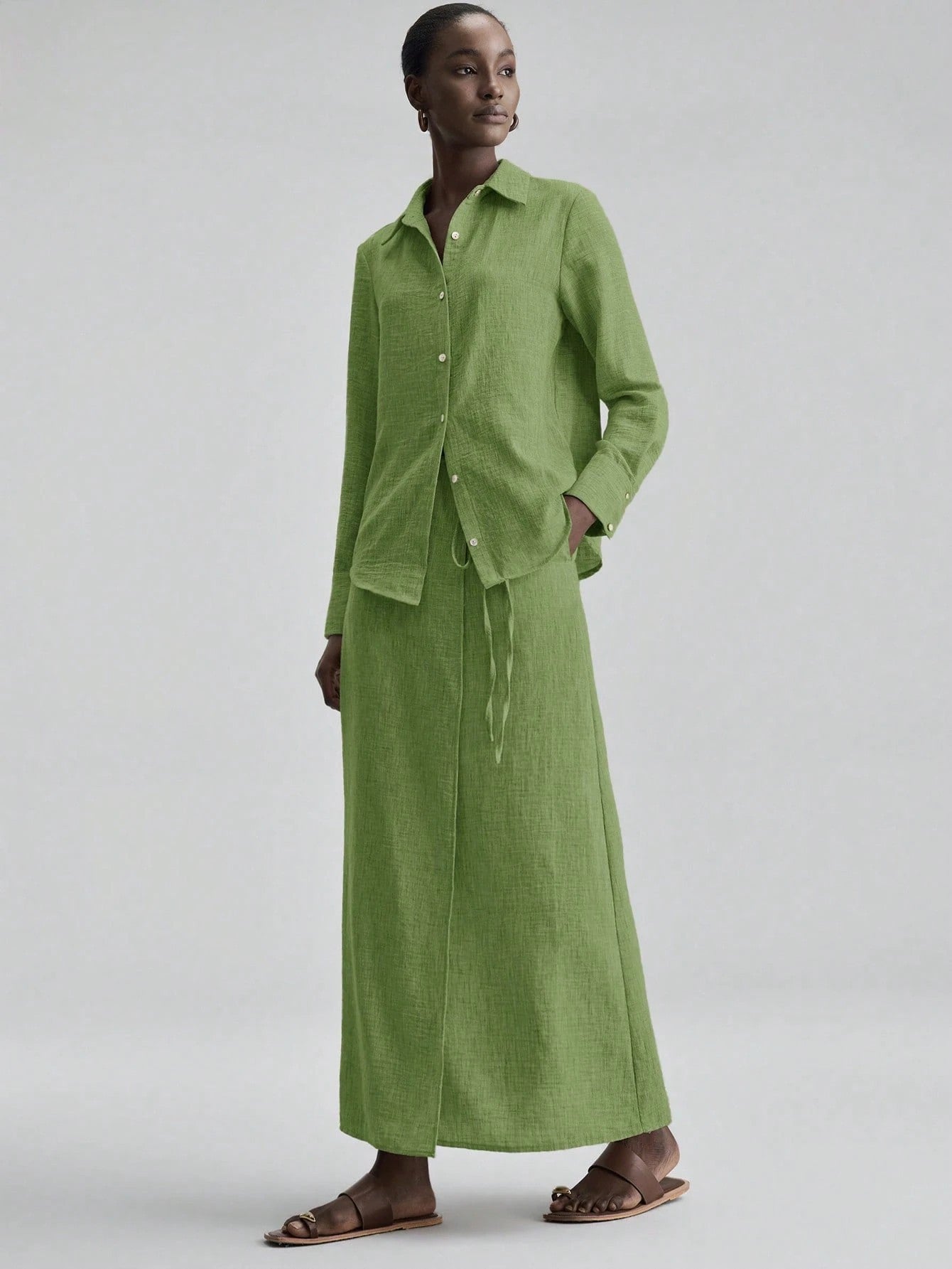 Women's Spring Shirt Loose Long Dress Two-piece Tops