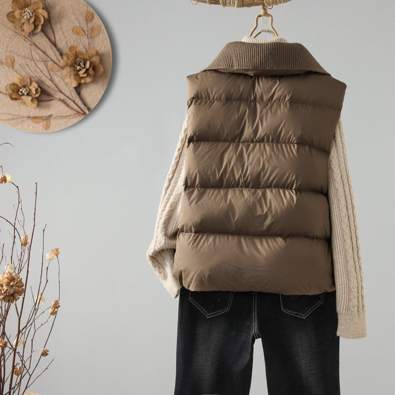 Women's European Goods Down Lightweight Knitted Stitching Collar Vests