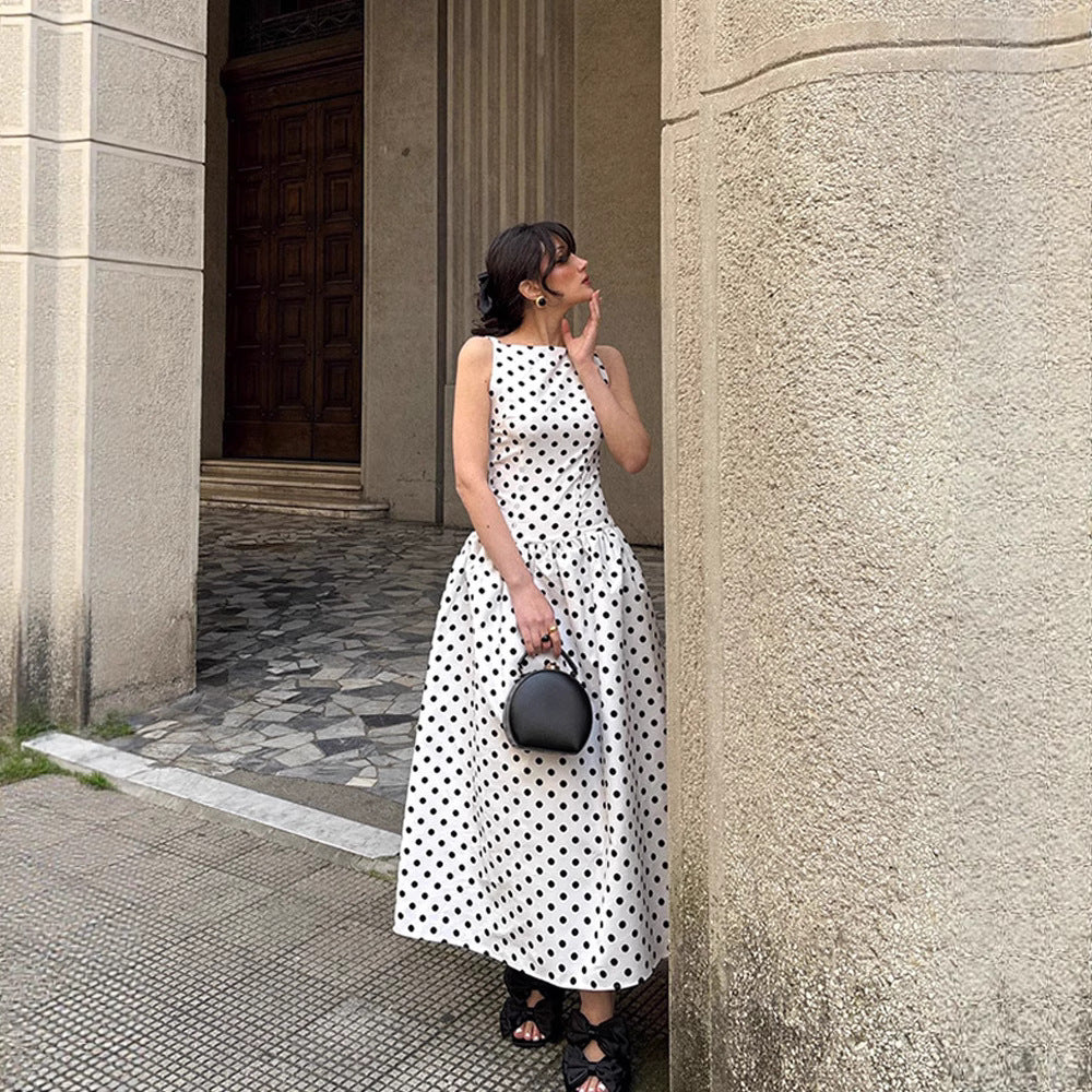 Desire Sleeveless Polka Dot Slim Dress Vests