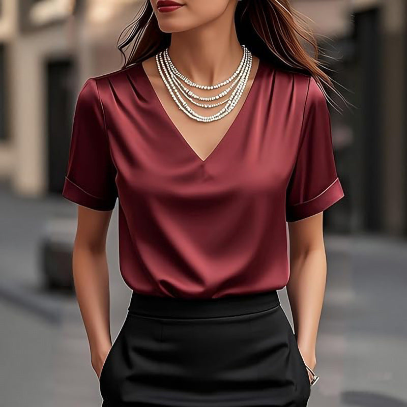 Women's Summer French Style Pleated Design Temperament Commute Sleeve Shorts