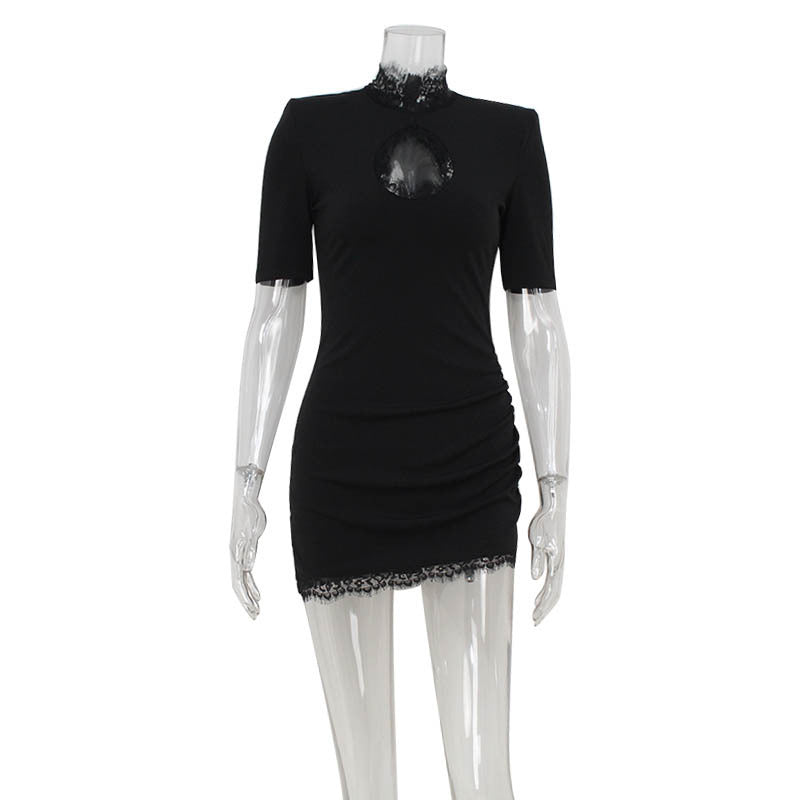 Women's Color Sleeve Lace Stitching Hollowed Fashion Party Shorts