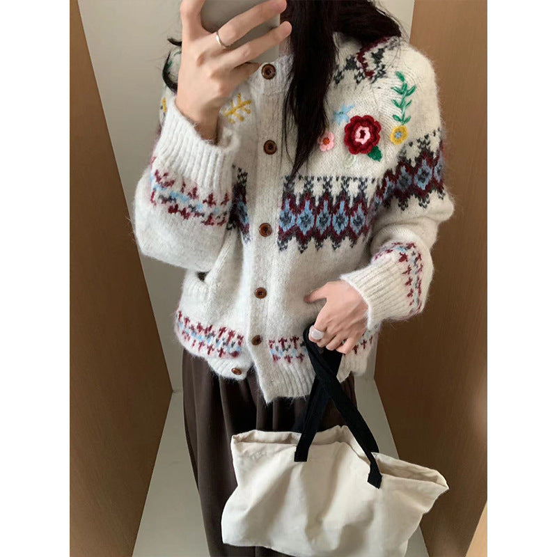 Women's Retro Three-dimensional Flower Fairland Younger College Knitwear