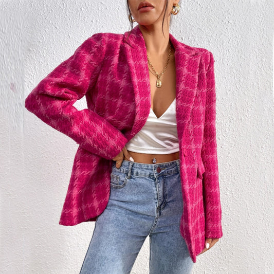 Women's New Slouchy Elegant Plaid Mid-length Jackets