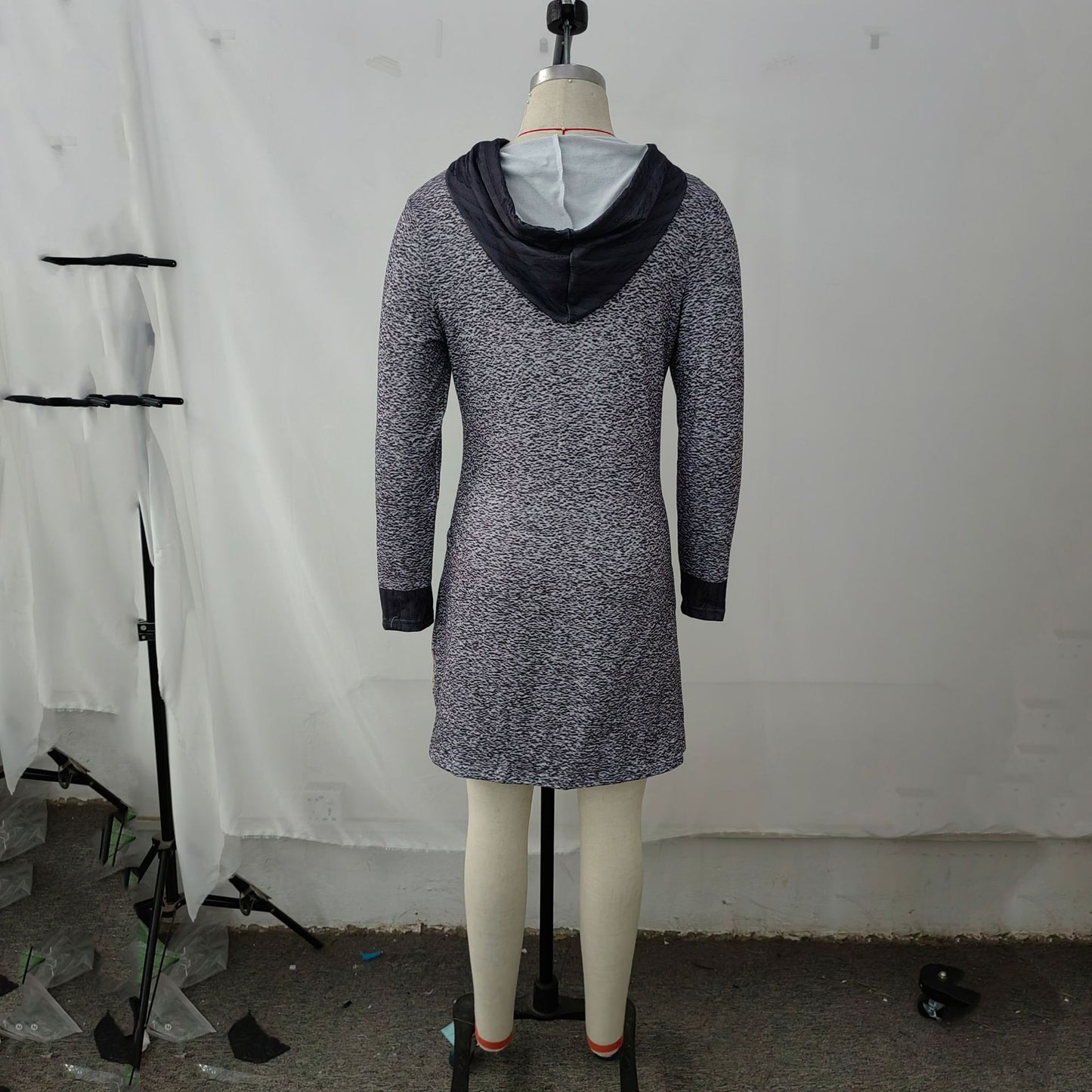 Sleeve Round Neck Printed Zipper Mid-length Women's Sweater, Sweater