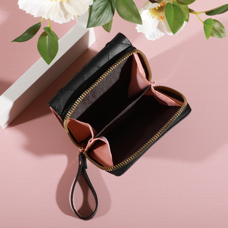 Women's Korean Embroidered Short Zipper Tri Fold Purses