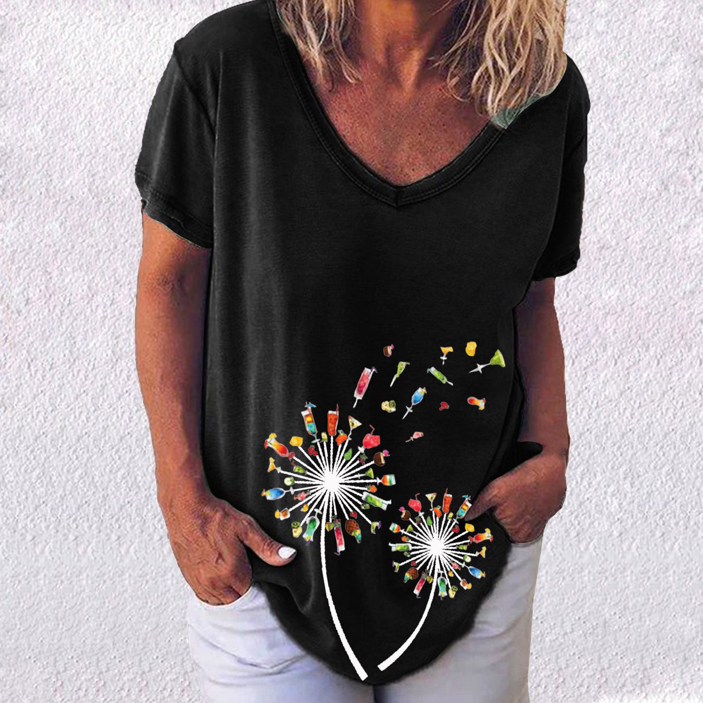 Women's Summer Creative Printing Collar Elegant Sleeve Women's T-shirt