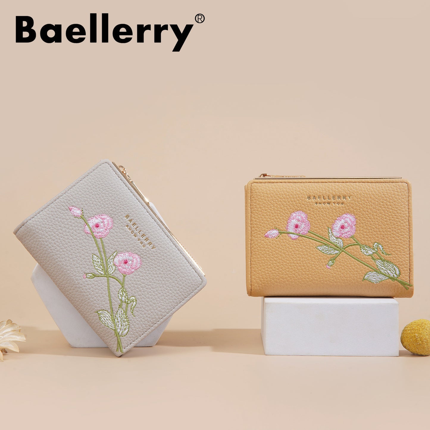 Women's Short Fashion Embroidery Litchi Pattern Flower Ladies Wallets