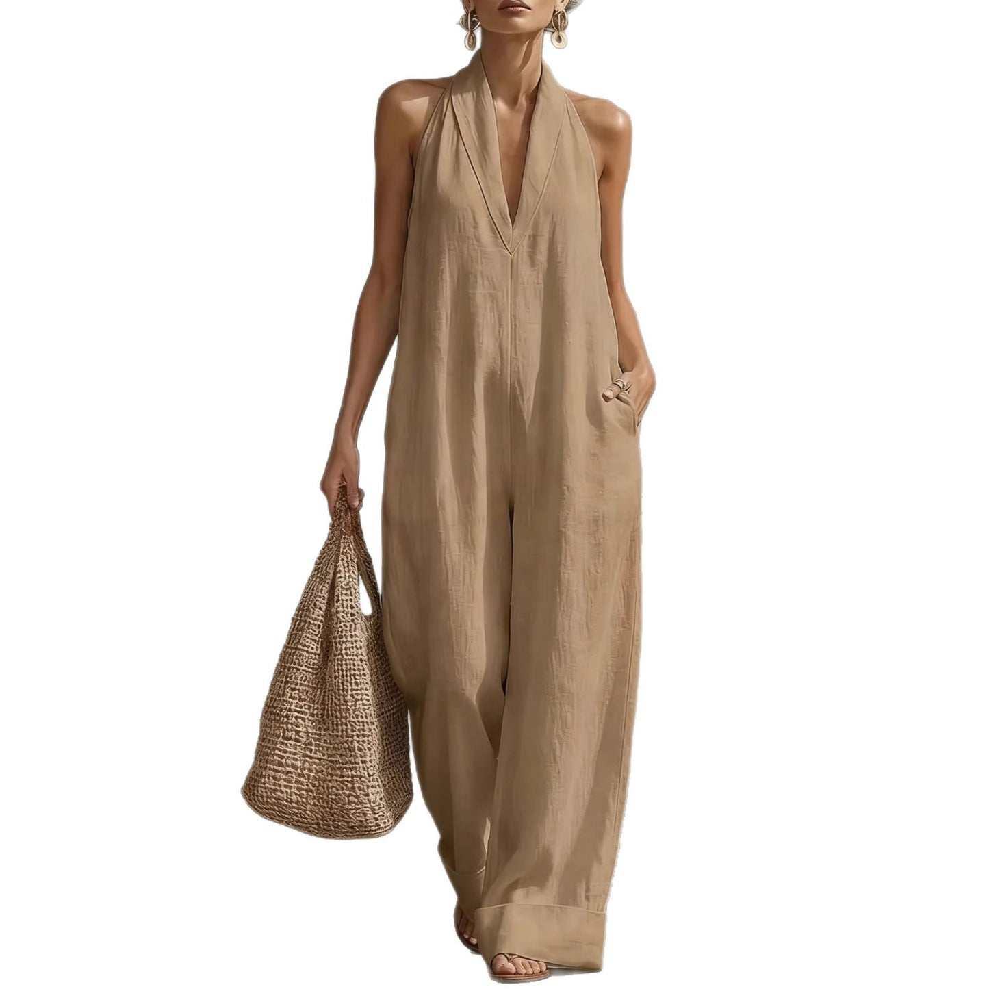 Women's Cotton Linen Simple Elegant Sleeveless Casual Women's Jumpsuit/clothing