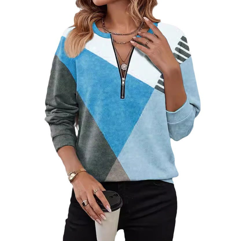 Attractive Women's Loose Multicolor Zipper Sweatshirt Women's Sweater, Sweater