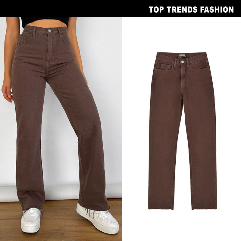 Women's Loose Chocolate Denim Trousers Draping Retro Jeans