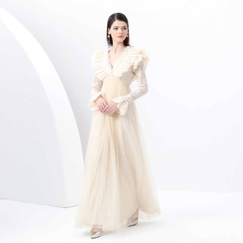 Style Embroidered Lace Long Sleeve Mesh Dresses