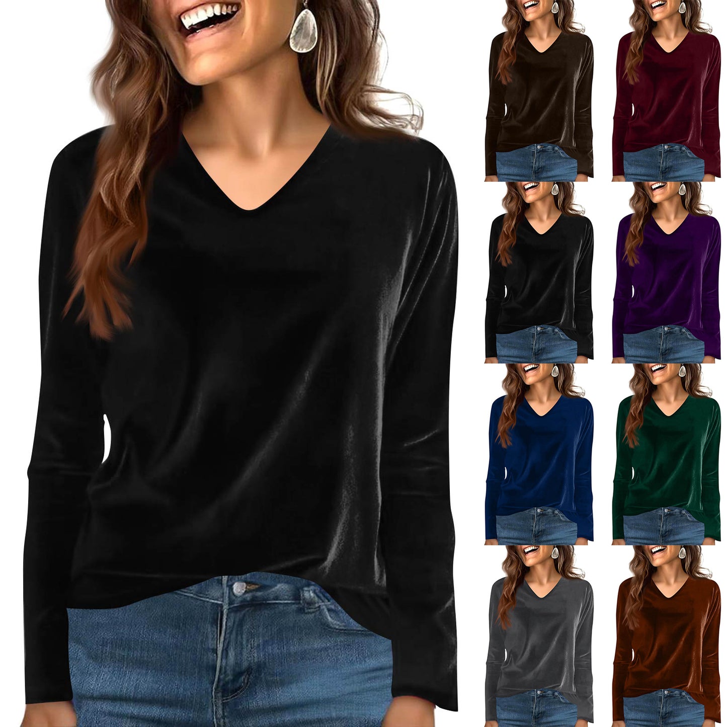 Women's Veet Solid Color Long Sleeve Retro Bottoming Women's T-shirt