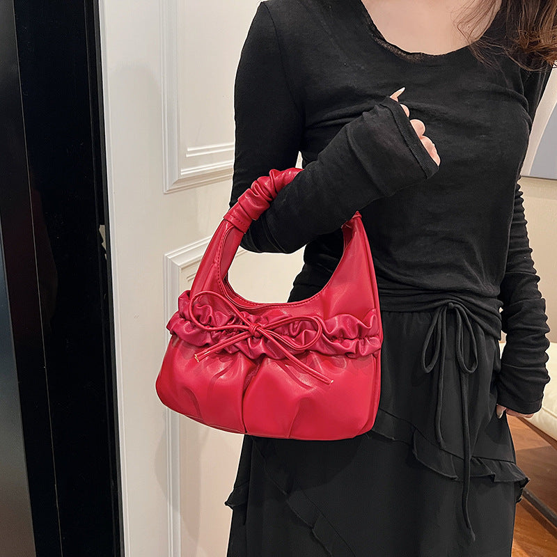Women's Style Trendy Bow Pleated Portable Cloud Bags