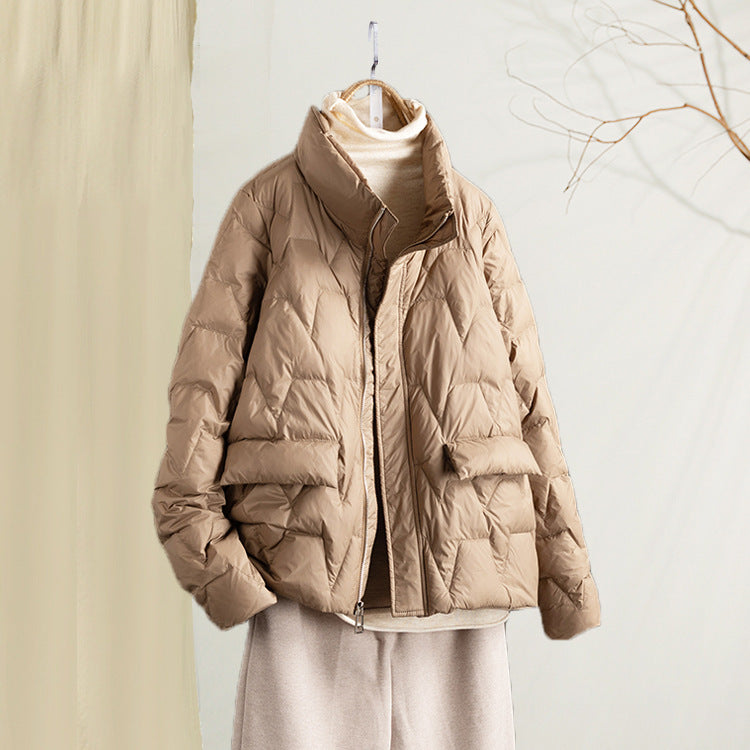 Women's Solid Color Line Pressing Zipped Stand Collar Jackets