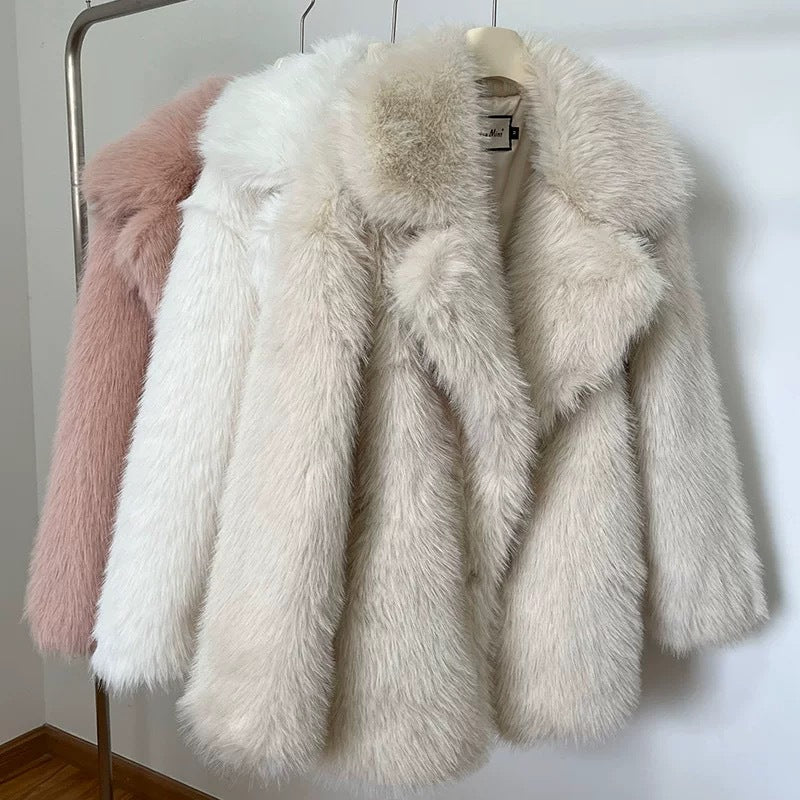 Fashion Solid Color High-grade Environmental Protection Imitation Fur Winter Coats