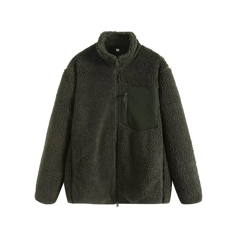 Women's Loose Warm Contrast Color Double Zipper Jackets