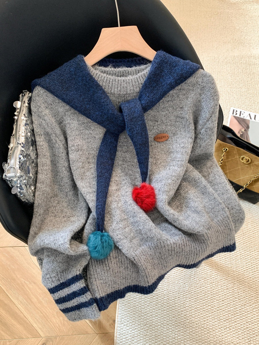 Women's Korean Style Idle Contrast Color Two-piece With Sweaters