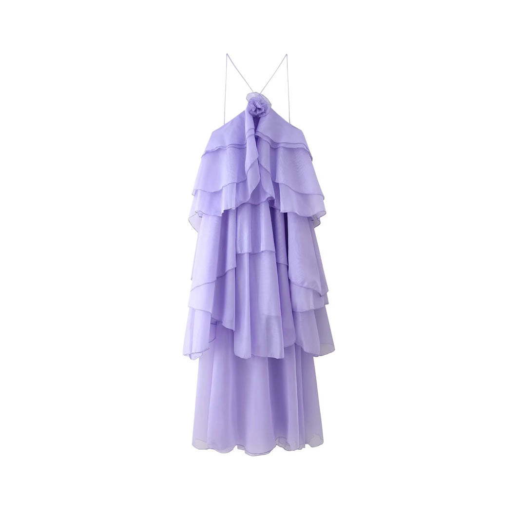 Laminated Ruffled Flower Halter Design Niche Dresses