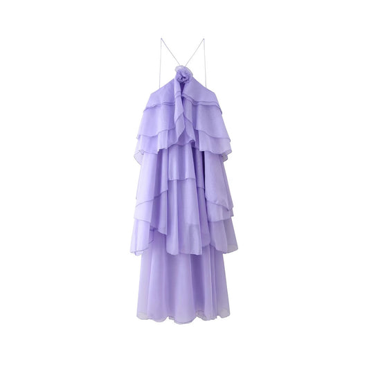 Laminated Ruffled Flower Halter Design Niche Dresses