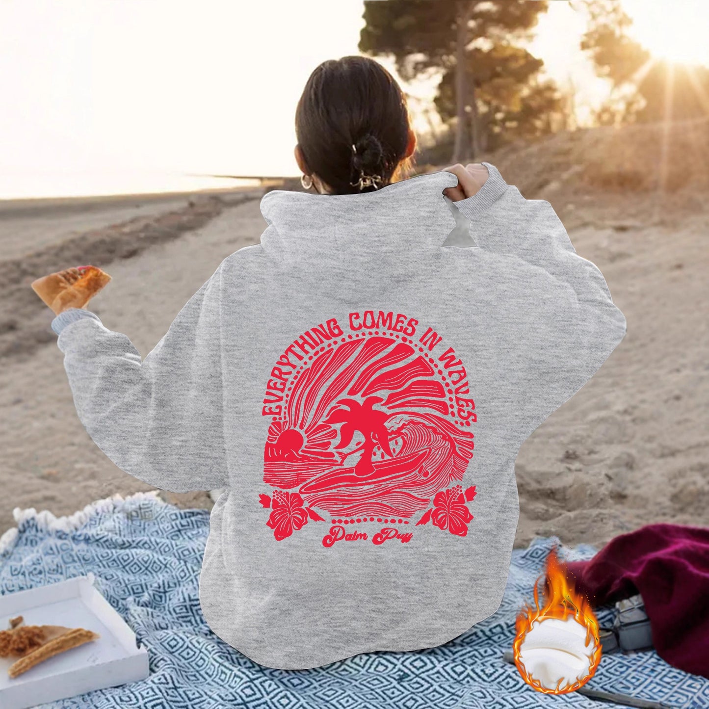 Women's Sun Pattern Printed Hoodie Long Sleeve Women's Sweater, Sweater