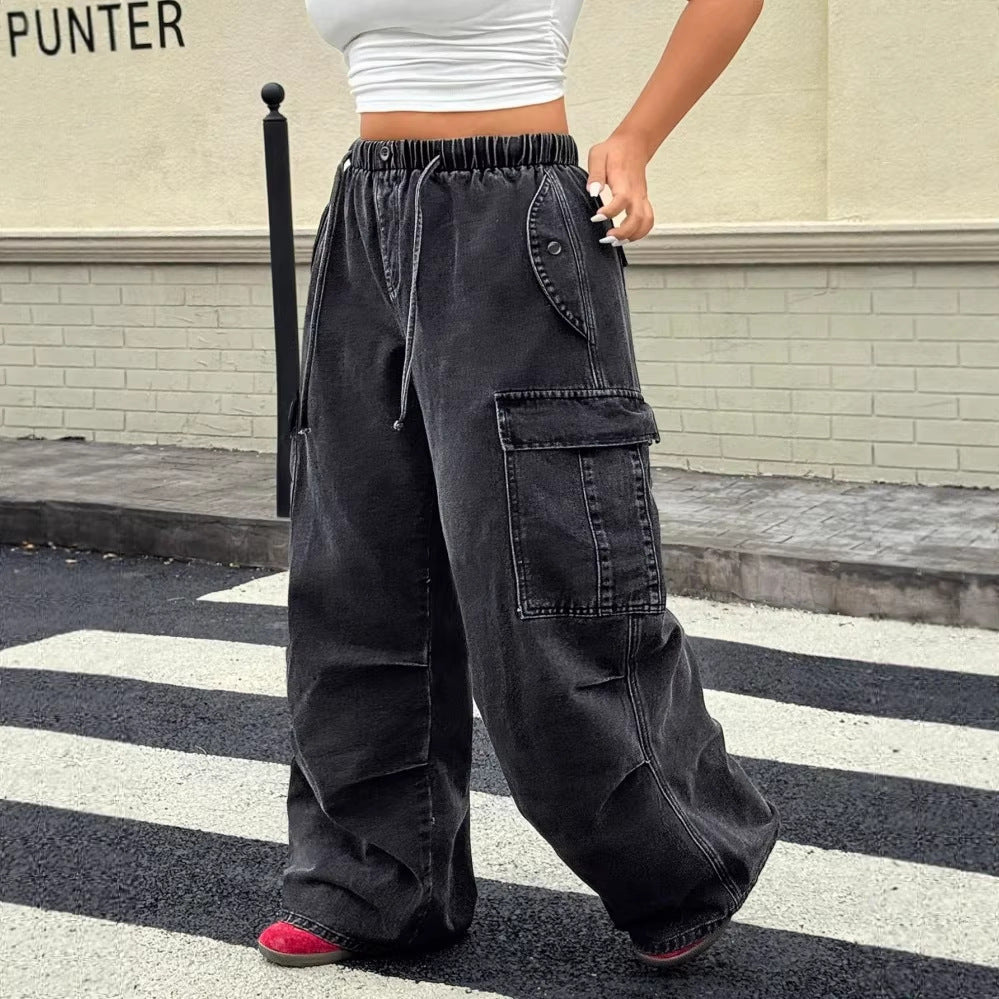 Oversized Cargo Distressed Drawstring High Waist Loose Women's Jeans