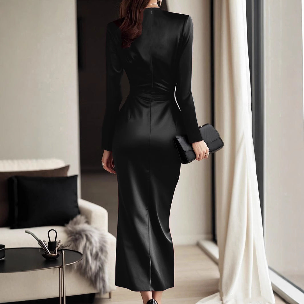 Women's Temperament Long Dress Hepburn Style Satin Dresses
