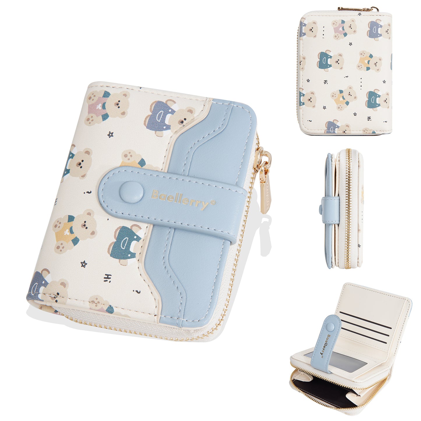Women's Short Bear Printed Multiple Slots Zipper Ladies Wallets
