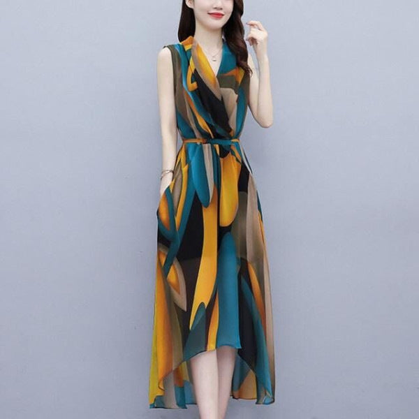 Women's Fashion Mom Wear Sleeveless Waist For Dress