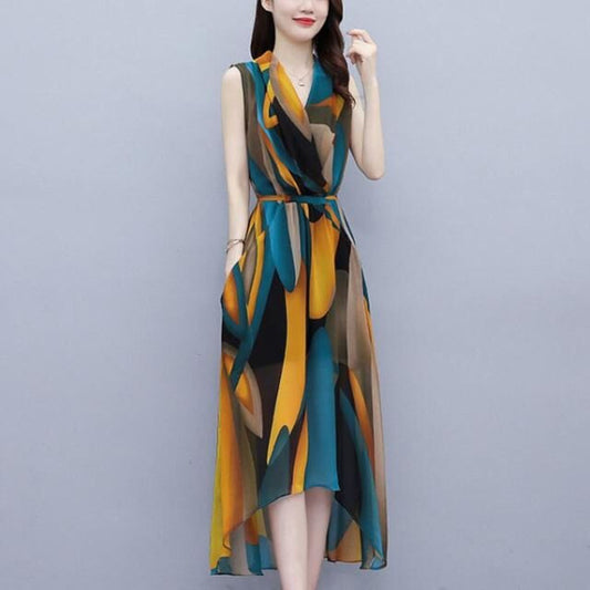 Women's Fashion Mom Wear Sleeveless Waist For Dress