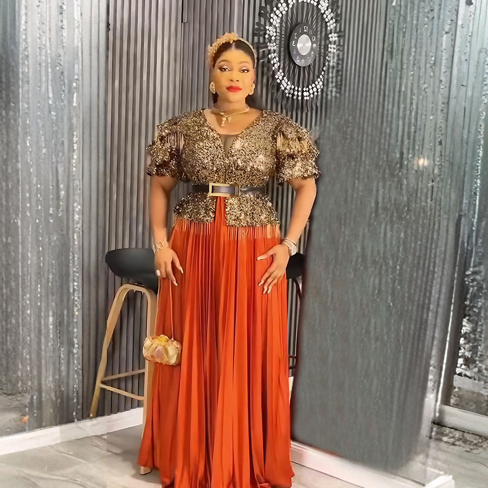 Women's Party Dress Elegant African Wear Sequins Dresses