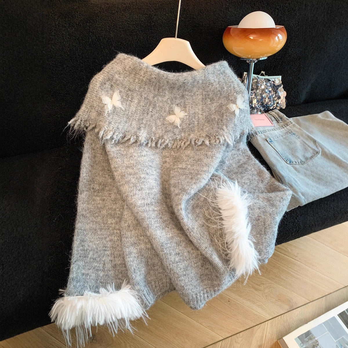 Women's Coffee Color Bowknot Atmosphere Loose Lazy Sweaters