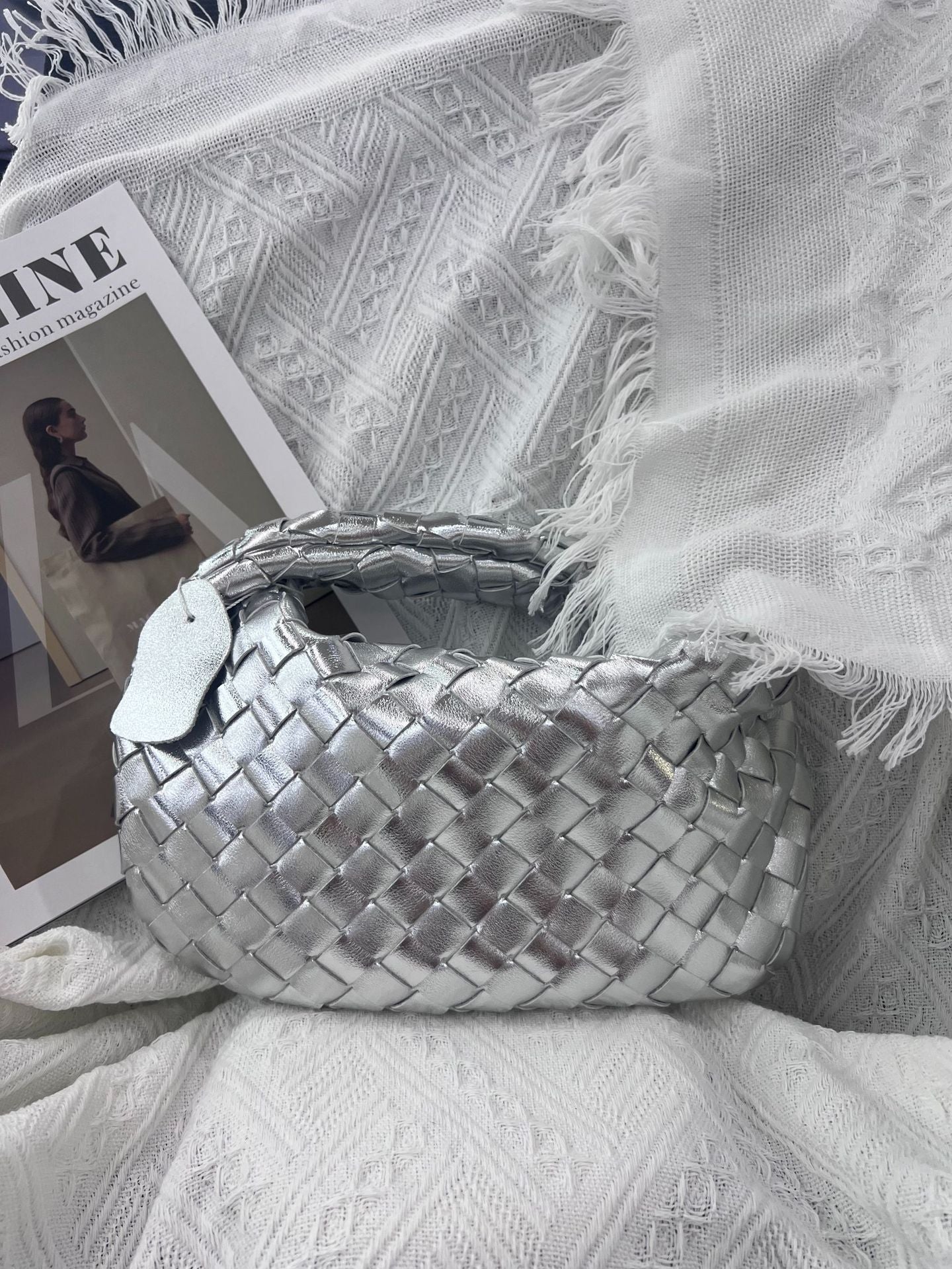 Women's Genuine Leather Woven Cowhide Knotted Handbags