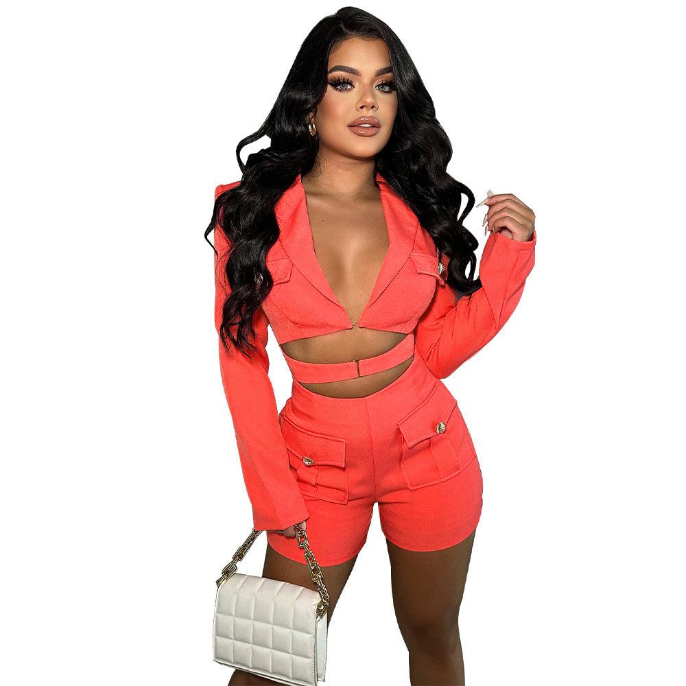 Women's Wear Pocket Sexy Deep V Solid Jumpsuits