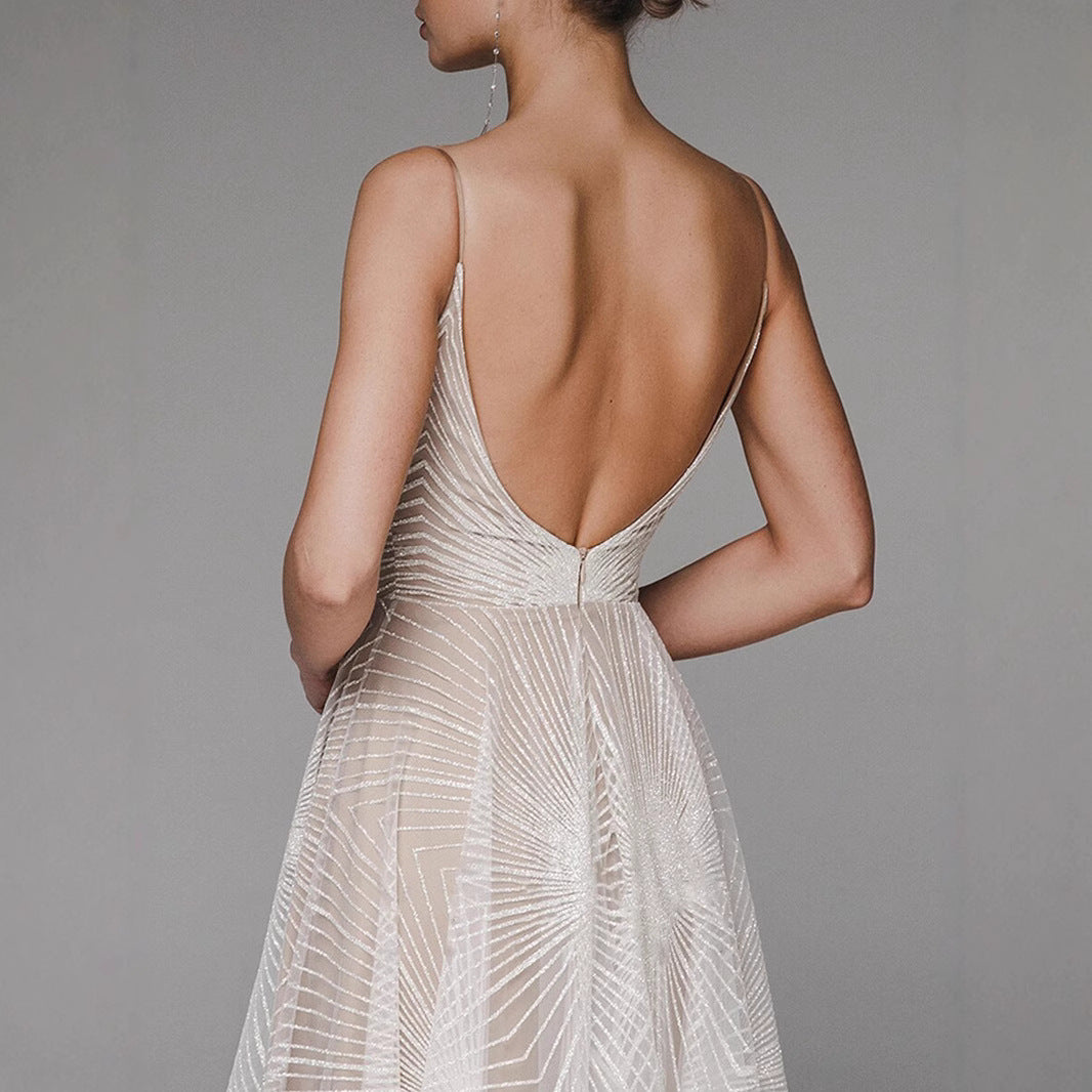 Women's Long Dress Sexy Strap Embroidered Sleeveless Wedding Dresses